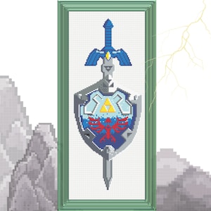 Link&#39;s Hylian Sword & Shield ~ Legend of Zelda Kreuzstich Stickmuster ~ Instant PDF Download