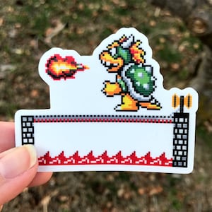 Bowser Fireball Sticker (FREE SHIPPING), Cross Stitch Sticker, 1980s Gaming, 80s Art, Super Mario Bros Sticker, Laptop Decal, Gen X Gift