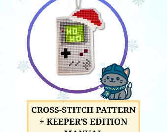 Patrón de punto de cruz para adorno de Game Boy Mini • Decoración retro de píxeles para gamers • Mini adorno navideño • PDF para hacer uno mismo • Edición OUP
