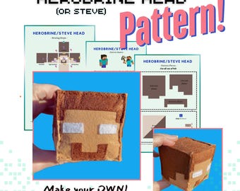 Patrón de peluche de Minecraft para hacer tú mismo: Herobrine o Steve Cube / Tutorial de costura para principiantes / Descarga digital para jugadores y artesanos