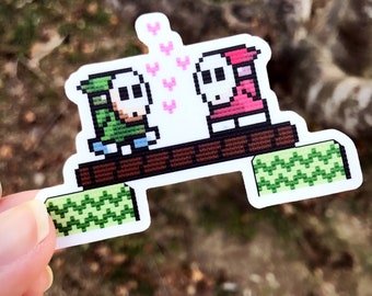 Pegatina de Shy Guys in Love: Calcomanía de Mario de los 80