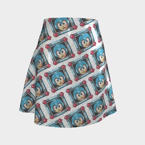 Mega Man Glitter Skater Skirt: Retro Gaming High-Waisted Flare