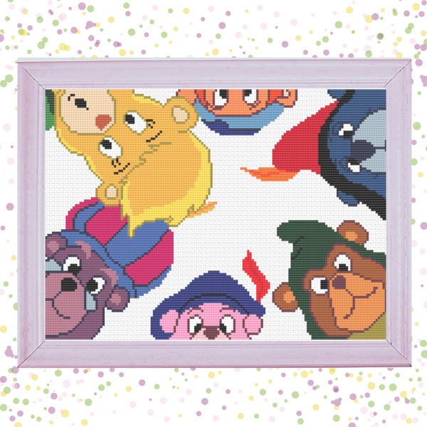 Gummi Bear Family Peering At You Counted Cross Stitch Pattern ~ The Adventures of the Gummi Bears 1980s Cartoon ~ Instant PDF Download