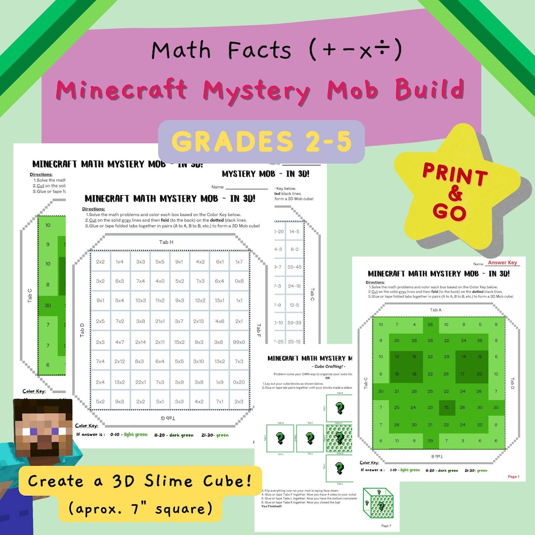 Minecraft Math Mystery Mob - in 3D! - Educational Activity - Math Facts ...