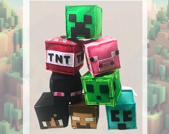 Bloque de peluche de Minecraft hecho a mano en fieltro: Enderman, TNT, Herobrine, Steve, Aphmau, Creeper, Slime, Crafty, Pig