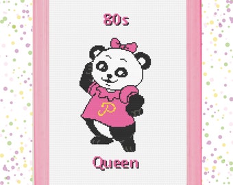 Patrón de punto de cruz "Reina" de Pammy Panda: Dibujos animados de camisas vintage de los 80 (Descarga PDF)