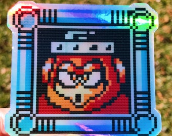 Pegatina holográfica de Spark Man (Megaman 3): Calcomanía de robot de dibujos animados vintage de los años 80