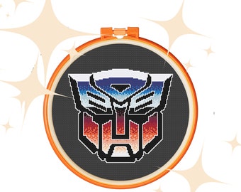 Logotipo de Autobots ~ Patrón de punto de cruz con el logotipo colorido de Transformers ~ Descarga instantánea en PDF