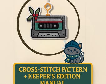 Patrón de punto de cruz de adorno de casete retro • PDF navideño de pixel art • Regalo DIY para gamers de los 80 y 90 • Edición OUP Keeper