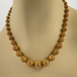 Gold Lattice Bead Necklace, Art Deco Necklace, Unique Gift, Gold Plated Bead Necklace, Gift for Her, Gold Finish Over Copper