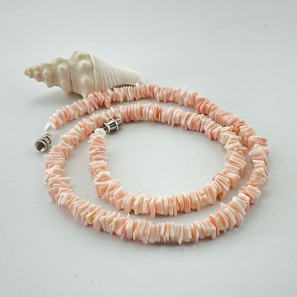 Vintage Puka Shell Necklace, Pink Puka, BoHo, Unisex Gift, Surfer Style, Coconut Girl, Beach Core, Ocean Core, Unique Gift