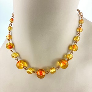 Murano Art Glass Choker, Orange & Yellow, Artisan Beads, Gift for Her, MCM, Citrus Colors, Handmade, Unique Gift, Artsy, Funky Choker