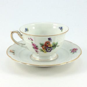 Vintage, Rosenthal China Floral Cup and Saucer, White DemiTasse, Gift for Her, White Porcelain, Hand Painted, Unique Gift