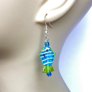 Blue Tropical Fish Earrings, Art Glass, Unique Gift, Lamp Work Glass, Artsy Earrings, Gift for Her, Mermaidcore, Murano, Italy