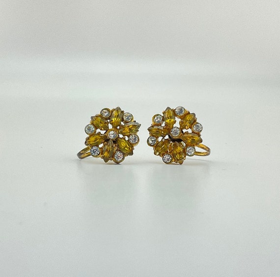 Vintage Dainty Floral Crystal Earrings,  Vintage … - image 1