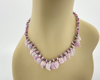 Purple Sea Shell Necklace, Cebu Beauty Shell Choker, Vintage, Gift for Her, Carved Leaves, 1970-80s Beach Style, Unique Gift