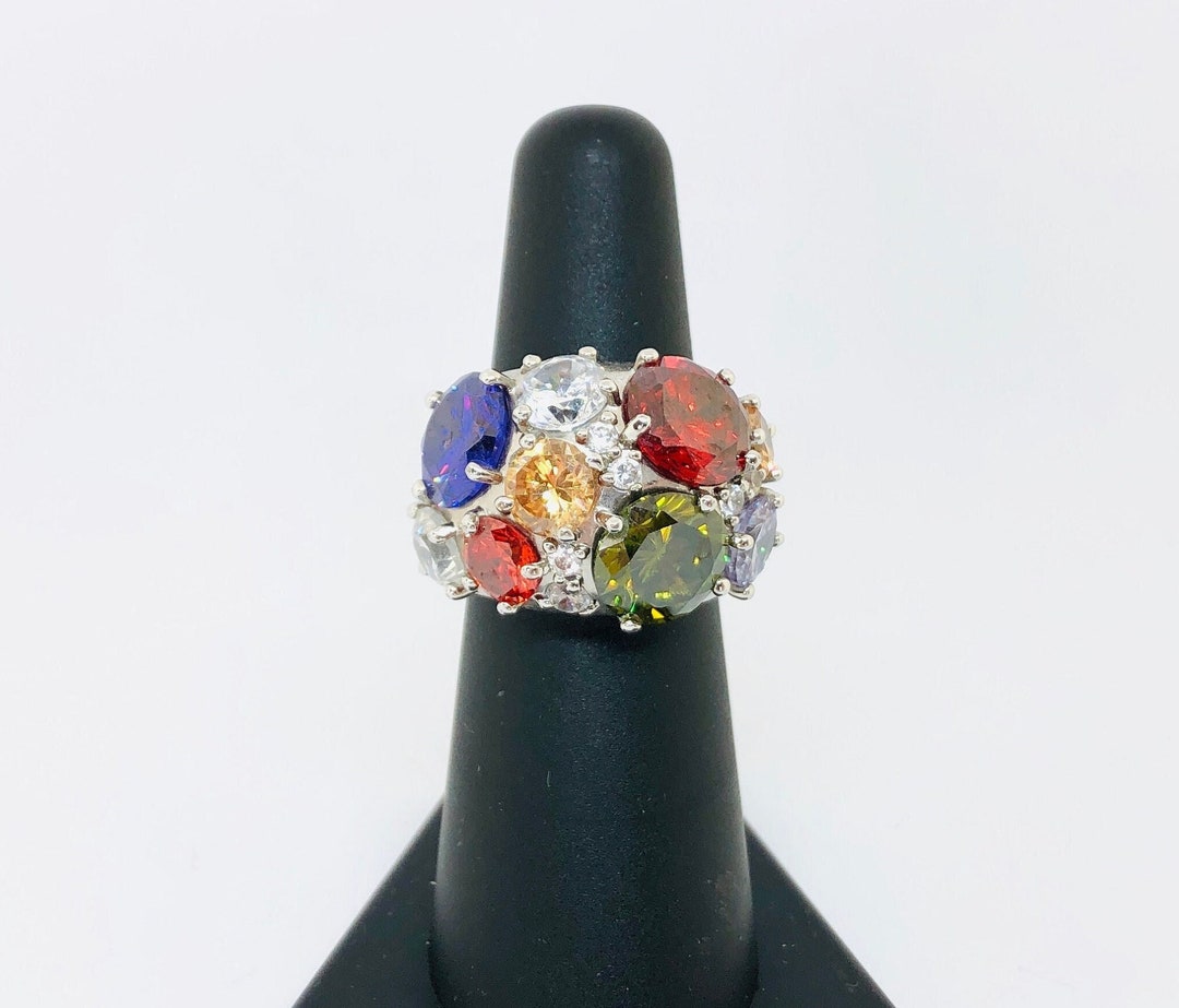 Crystal Statement Ring by NVC With Green Red Purple & Clear Stones ...