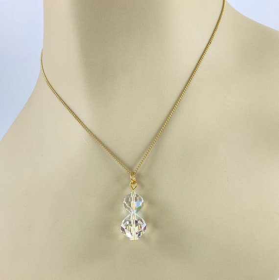 Aurora Borealis Clear Crystals Pendant Necklace, Vintage Crystals Choker,  Gift for Her, Rainbow Aura Crystals, Delicate, Minimalist