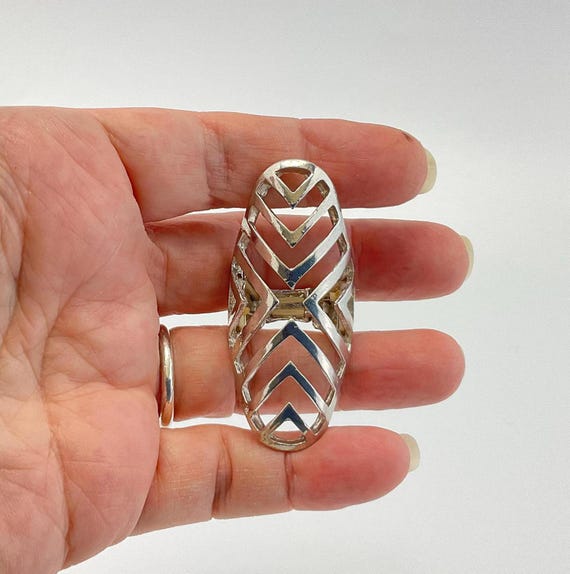 Modern Silver Plated Statement Ring: Geometric St… - image 2