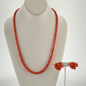 Orange Satin Glass, Necklace and Earrings Set, Wound Glass Beads, Mid Century Modern, Gift for Her, Autumn, Halloween, Vintage Necklace