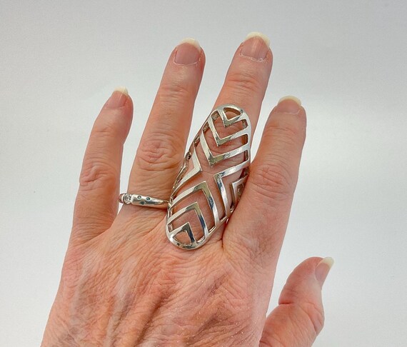 Modern Silver Plated Statement Ring: Geometric St… - image 3