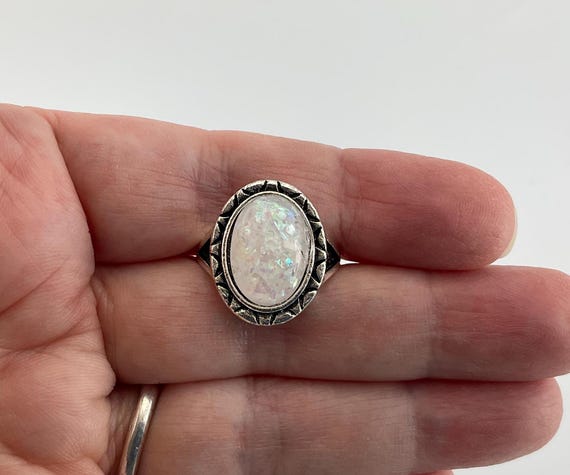 Rustic Opal Ring: Antiqued Silver Boho Ring, Octo… - image 4