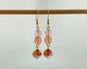 Sunset Crystal Earrings, Gradient, Bronze, Peach, Pink, BoHo, Gift for Her, Unique Gift