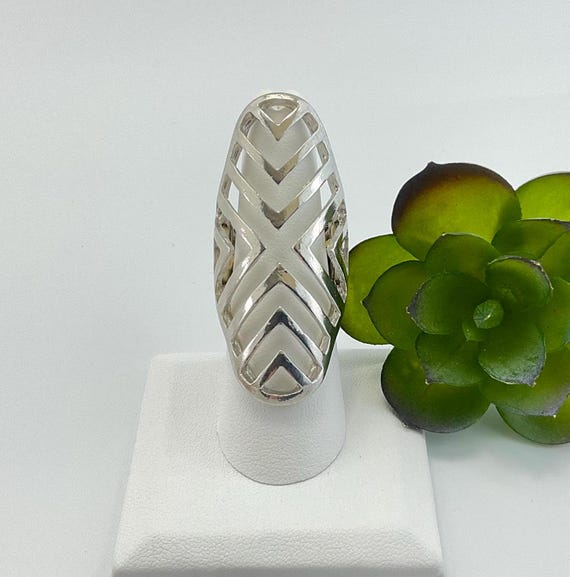 Modern Silver Plated Statement Ring: Geometric St… - image 4