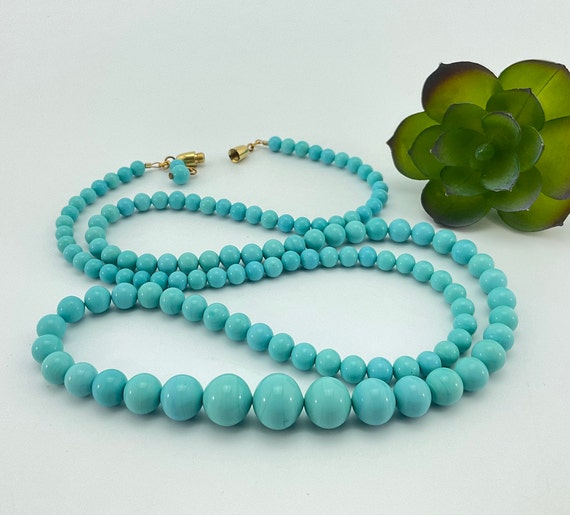 Blue Satin Glass Necklace, Turquoise Blue, Lamp W… - image 6