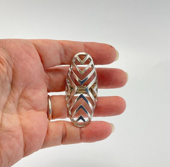 Modern Silver Plated Statement Ring: Geometric St… - image 9