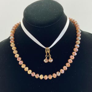 Mocha Mousse, Golden Aura Crystal Bead Necklace & Earrings, Sparkly, Gift for Her, Aura Effect, Neutral, Faceted Glass Beads, Unique Gift