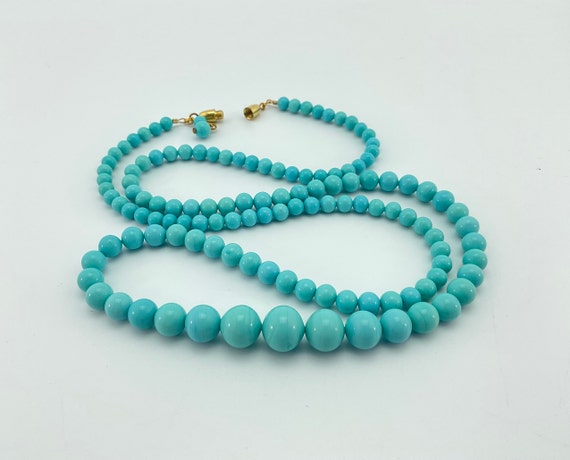 Blue Satin Glass Necklace, Turquoise Blue, Lamp W… - image 2