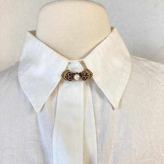 Vintage Collar Pin, Victorian, Repro, White Pearl, Go… Gem