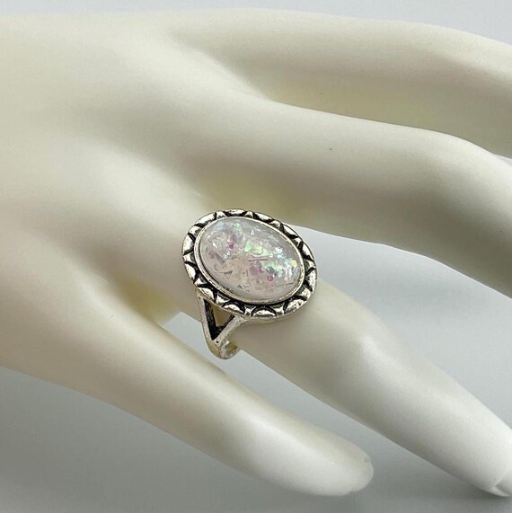 Rustic Opal Ring: Antiqued Silver Boho Ring, Octo… - image 2