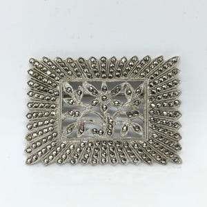Vintage Art Deco, Floral Marcasite Brooch, Sterling Silver Sunburst Design