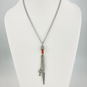 Chain Tassel Necklace with Zipper & Key, Found Objects, Handmade, Gift for Her, Steampunk Goth Punk Rocker, Unique Gift