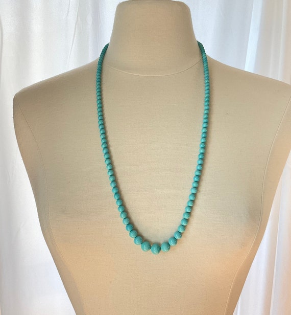 Blue Satin Glass Necklace, Turquoise Blue, Lamp W… - image 8
