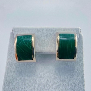 Vintage Malachite & Silver Earrings, 925 Sterling Silver, Green, Natural Stone, Ear Post Earrings