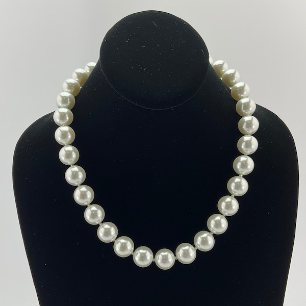 14mm Faux South Sea Pearls Necklace, White, Swarovski Crystal Simulated Pearls, Unique Gift