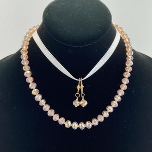 Pink, Golden Aura Crystal Bead Necklace & Earrings, Sparkly, Gift for Her, Aura Effect, Neutral, Faceted Glass Beads, Handmade, Unique Gift