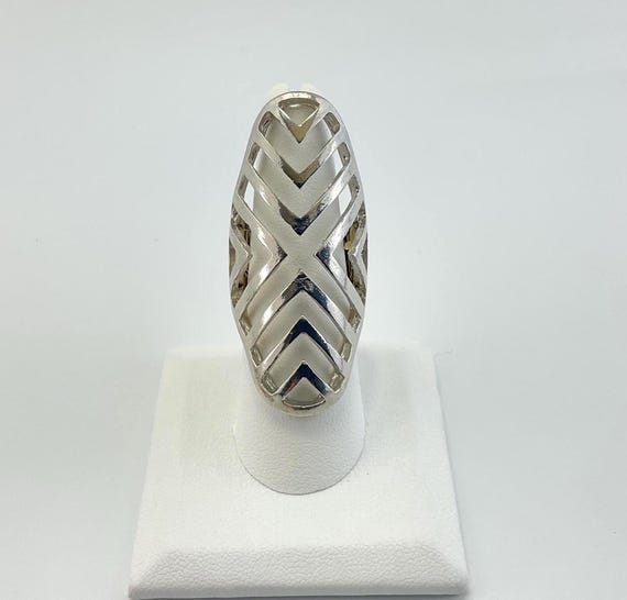 Modern Silver Plated Statement Ring: Geometric St… - image 1