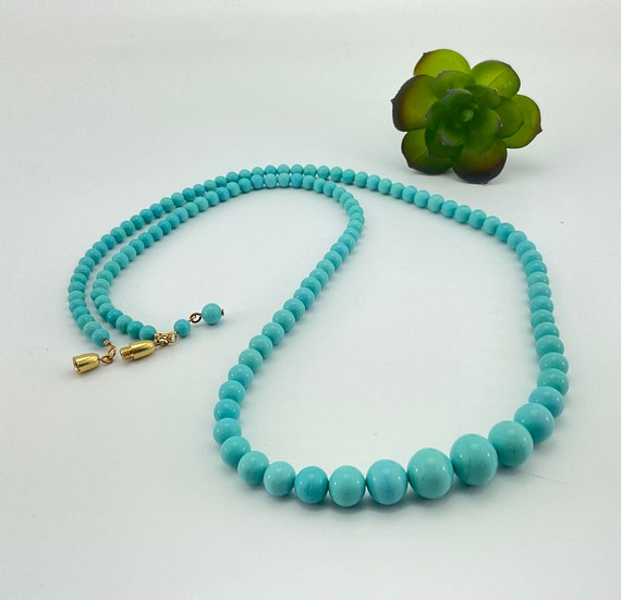 Blue Satin Glass Necklace, Turquoise Blue, Lamp W… - image 3
