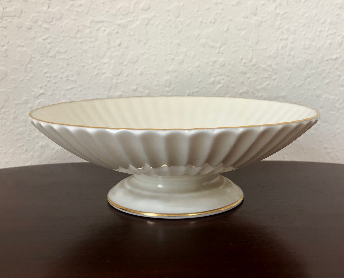 Lenox Footed Bowl Lenox Ring Dish White and Gold Pedestal Etsy