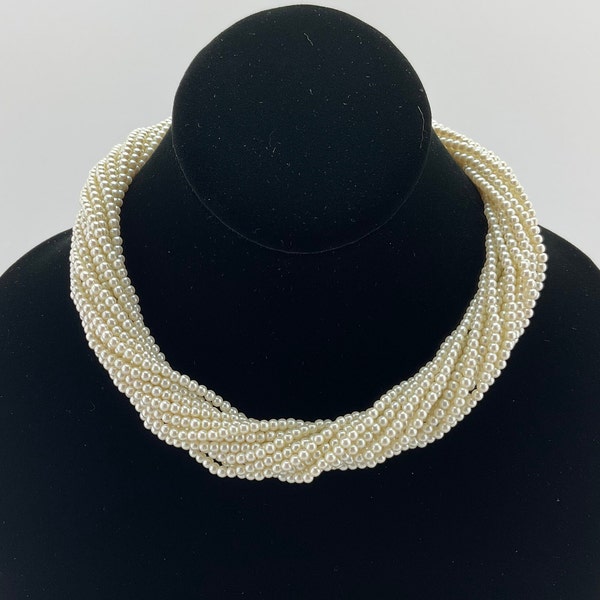 Carolee Pearl Necklace, White, Vintage, 16 Strand, Faux Pearl, Torsade, Gift for Her, Statement Necklace, Unique Gift