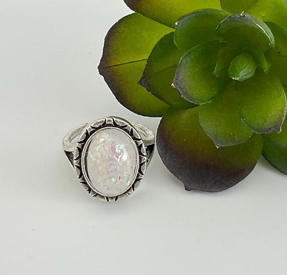 Rustic Opal Ring: Antiqued Silver Boho Ring, Octo… - image 3