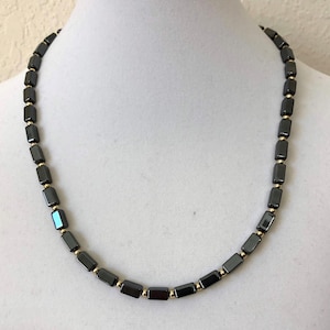 Hematite and Gold Minimalist Necklace, Vintage Hematite, Gift for Her, Metallic Black Hematite Necklace, Healing Stones, Black Stones