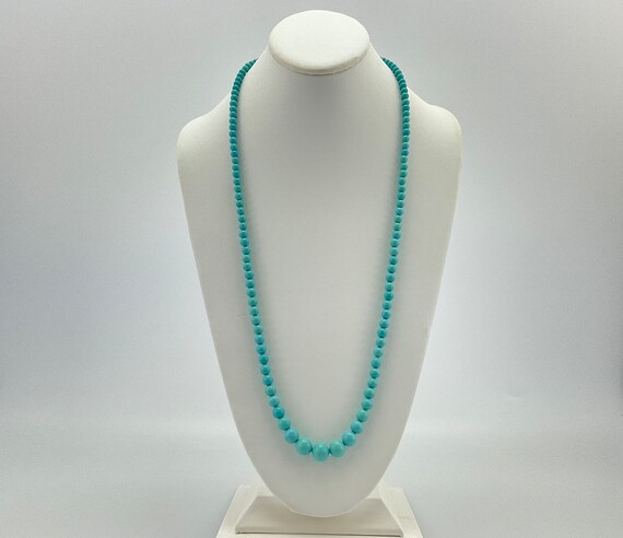 Blue Satin Glass Necklace, Turquoise Blue, Lamp W… - image 1