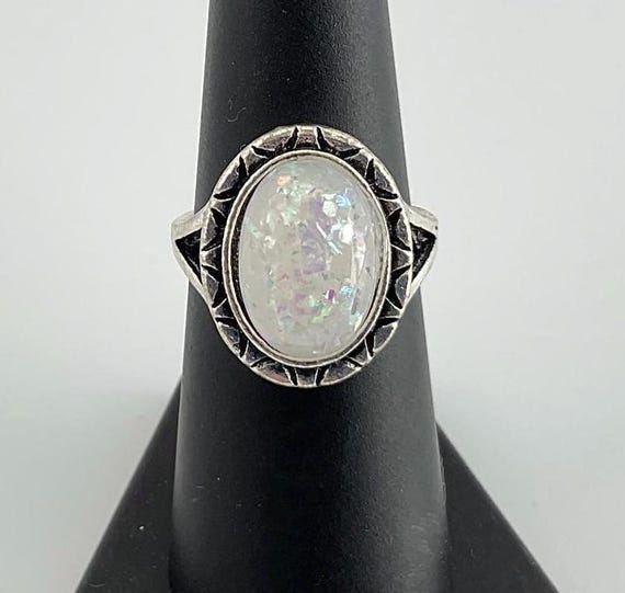 Rustic Opal Ring: Antiqued Silver Boho Ring, Octo… - image 1