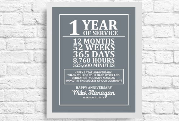 Customizable 1 Year Employee Gift Years 