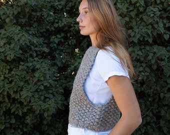Chunky Wool Vest, cozy and warm Handmade knit from Canadian Wool that is chic and trendy street style design